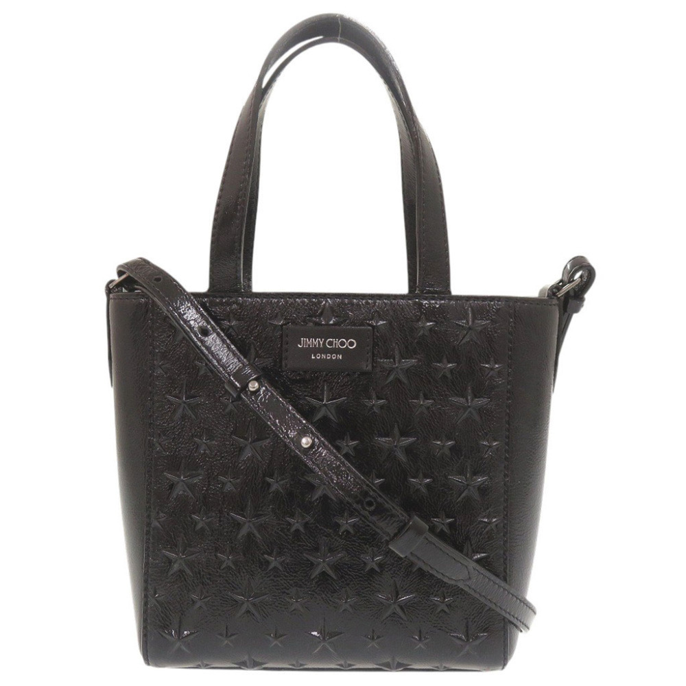 Jimmy Choo Mini Pegassi Star Embossed Patent Leather Black 2-Way Handbag Shou...